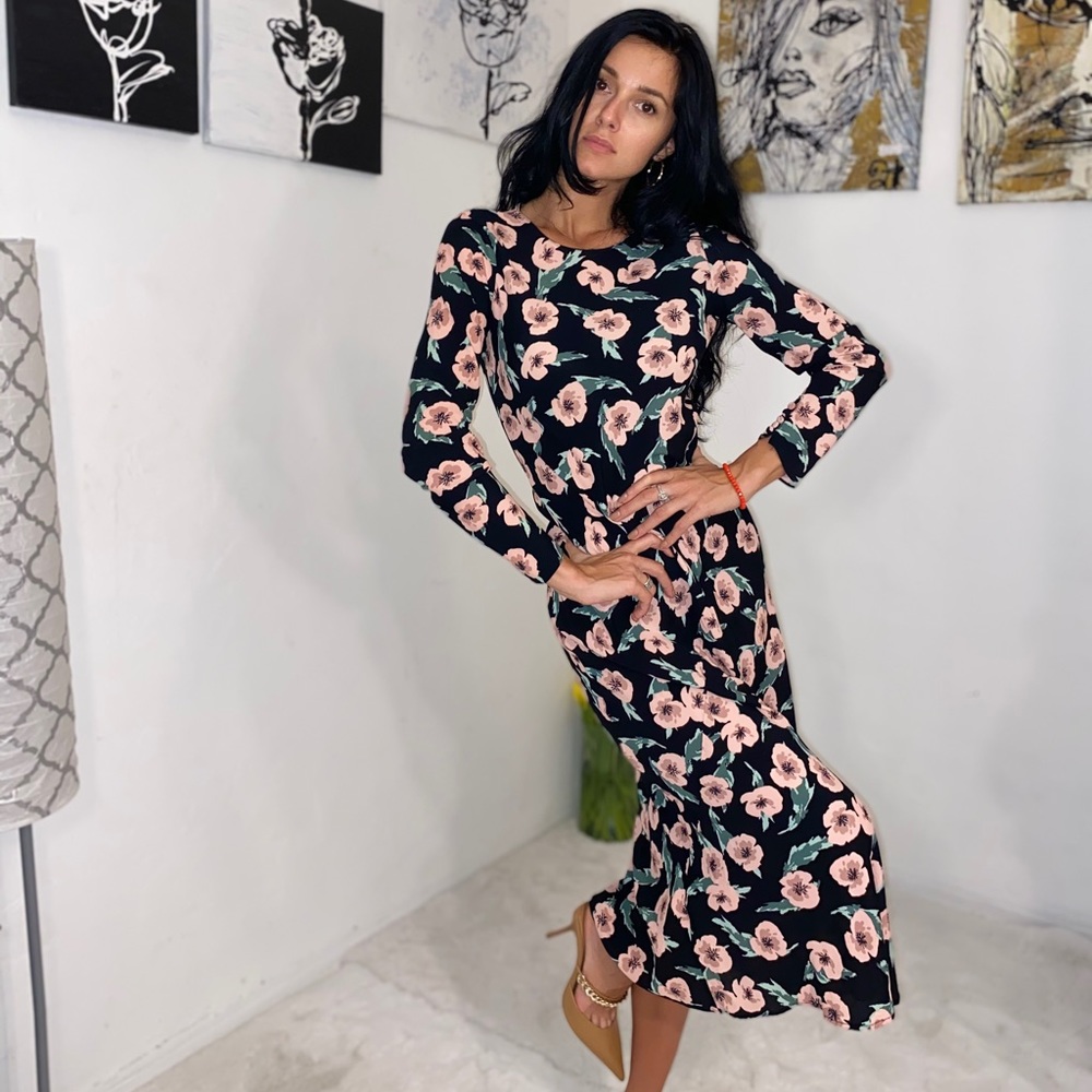 Black with flowers long Zara Dress